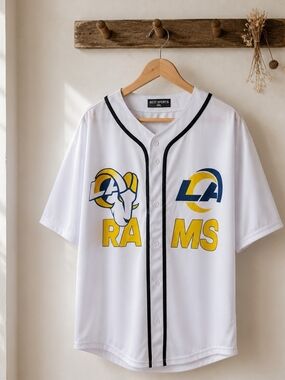 LA Rams White Button-Up Jersey with Black Trim